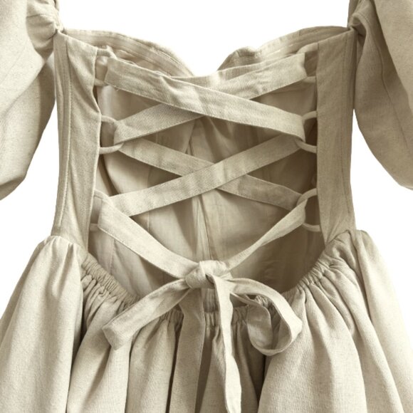 NWT Meshki Sina Ruffle-Sleeve Mini Dress Beige Linen Blend Boutique Designer XS - Picture 9 of 15